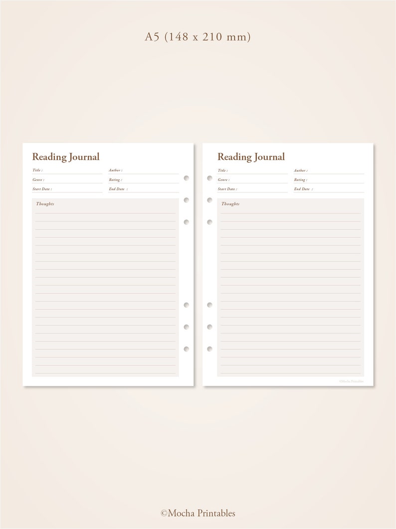 Reading Journal Printable | Book Review | A4, A5, US Letter, Half ...