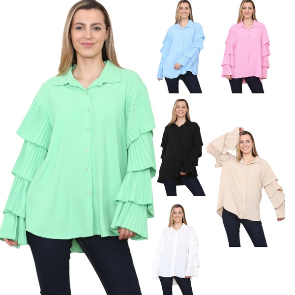 Women's Plain Shirts Ruffle Sleeve Ladies Pullover Tops Long Sleeve Blouses Elegant Loose Elegant Summer Holiday Party Office