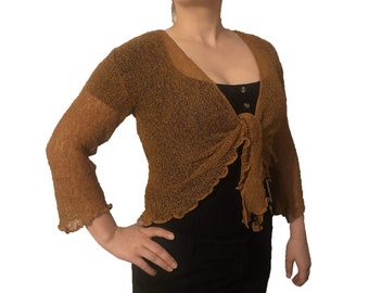 Ladies plain knitted cropped tie up bolero shrug top - massive fit