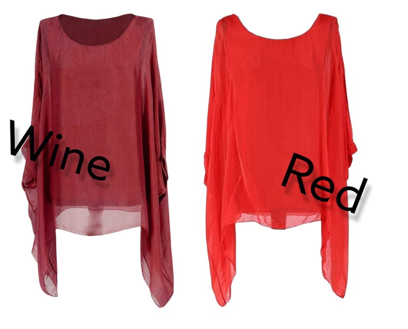 Women's silk ladies italian plain batwing tunic lagenlook blouses top 8-16 round neck casual summer holiday Red