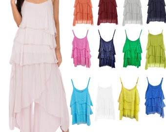 Women's Top Silk Sleeveless Vest Tank Italian Ladies Shredded Summer Party UK Elegant Oversize Holoday Beach