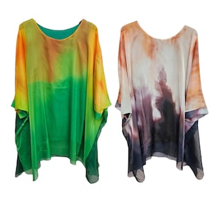 Women's silk ladies italian tie dye batwing tunic lagenlook blouses top 14-22 round neck casual summer holiday