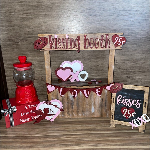 Valentines Kissing Booth, Valentines Wooden Booth Set, Interchangeable Booth, Kissing Booth Set, Laser Cut & Engraved, February Decor
