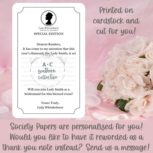 Bridgerton Bridesmaid, Bridgerton Bridesmaid Proposal, Bridgerton Society Papers, Lady Whistledown Bridesmaid, Bridgerton Gift Box