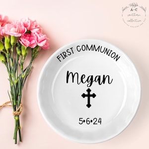 First Communion Gift Girl, Goddaughter Gift Baptism, Baptism Gift Girl, Confirmation Girl Jewelry Dish, Custom Ring Dish with Cross