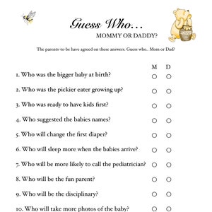 Printable Guess Who Baby Shower Game - Winnie the Pooh