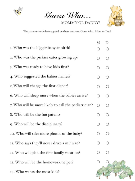Printable Guess Who Baby Shower Game Winnie the Pooh - Etsy