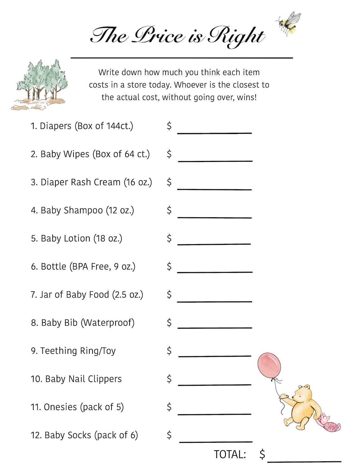 Printable Price is Right Baby Shower Game Winnie the Pooh Etsy Printable Price is Right Baby Shower Game Winnie the Pooh Etsy
