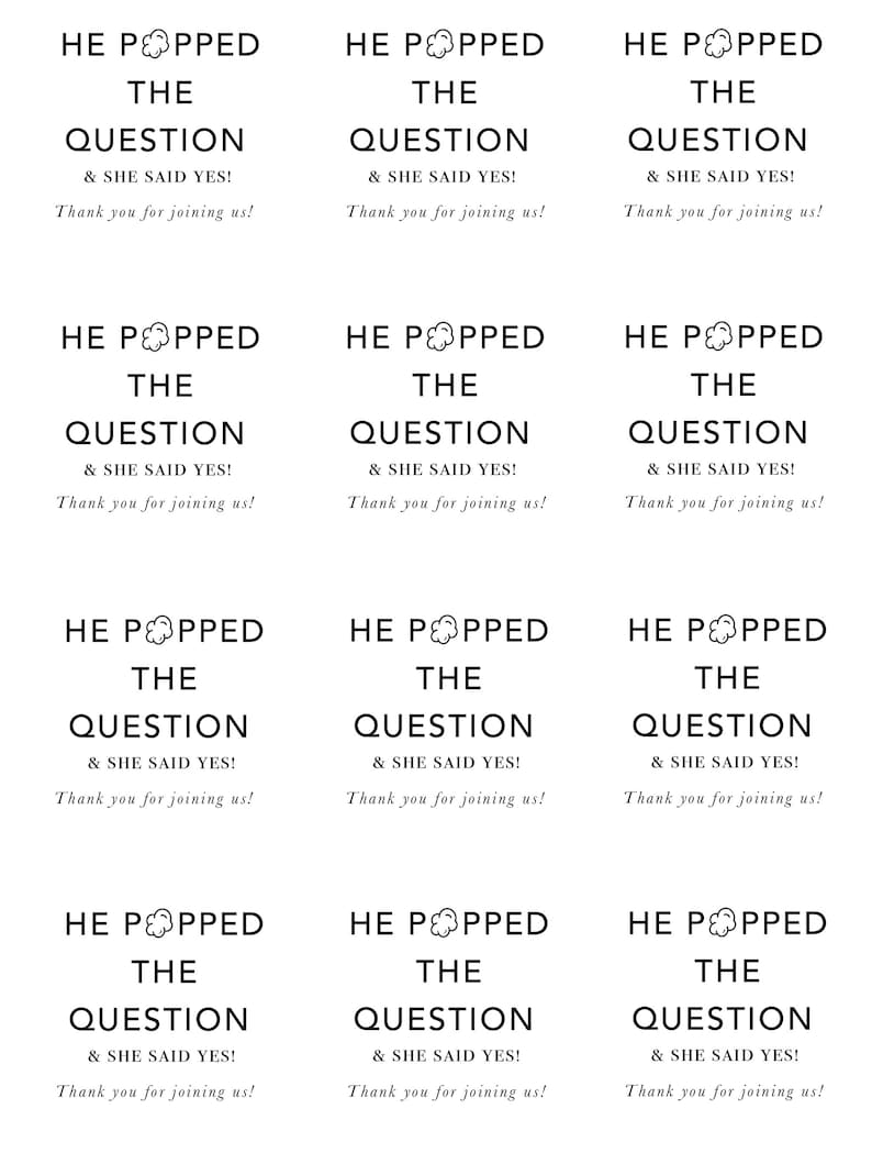Printable He Popped the Question Party Favor Sticker Template Etsy