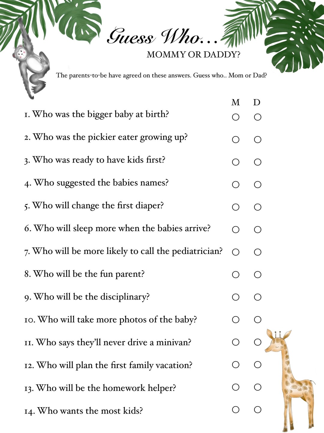 Printable Guess Who Baby Shower Game - Jungle Theme - Etsy
