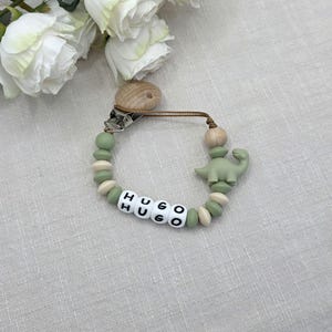Personalised Dummy Clip Dinosaur,  Soother Chain Boy, New Baby Gift.