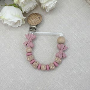 Personalised Baby dummy Clip | Boho Silicone Soother Chain with Bow