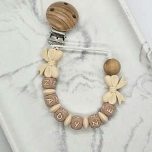 Personalised Baby dummy Clip | Boho Silicone Soother Chain with Bow