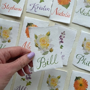 Custom Watercolour Wedding Place Cards | Watercolor Painted Names | Handmade Handwritten Botanical Flowers Floral Eucalyptus Birthday Themed