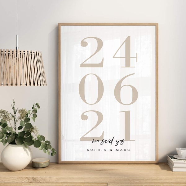 We said yes - Name Poster - Date - Premium Love Poster Wall Hanging Decoration - Wedding - Poster Art Prints Picture - Personalized Gifts