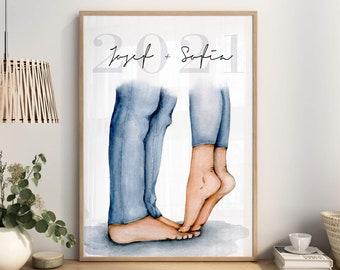 Naamposter - Datum - Liefdesposter Wanddecoratie - Bruiloftsdecoratie - Poster Art Prints Afbeelding - Gepersonaliseerde geschenken - Slaapkamer