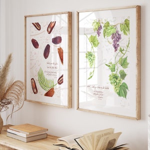 2er Islamic Art Poster Set - Quran Verse Trauben Datteln Palme - Islamische Wandbilder Kalligrafie - Wanddeko Küche - Premium Photo Paper