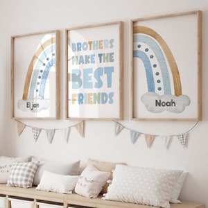 3x Poster personalizzati per fratelli e sorelle per la cameretta dei bambini con nomi - Arcobaleno - Carta fotografica opaca di alta qualità - Regalo di nascita Boho da appendere alla parete