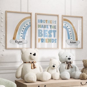 3 pôsteres personalizados de irmãos para quarto de criança com nomes-arco-íris-papel fotográfico premium fosco-presente de nascimento boho pendurado na parede
