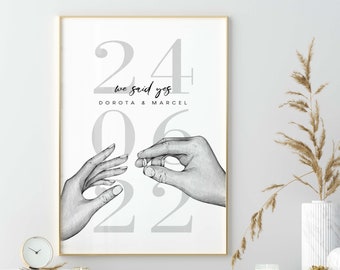 We said yes - Namensposter - Datum - Liebesposter Wandbehang Deko Hochzeit - Plakat Kunstdruck Bild - Personalisierte Geschenke Home - Matt