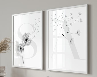 2x personalized love poster set with initials - gifts - living room furniture - wall decoration - wedding gift - dandelion