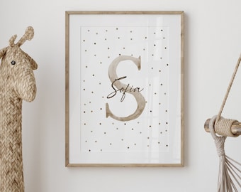 Descarga digital | Póster personalizado para habitación infantil con letras de nombre, regalo de nacimiento, cuadros de pared, decoración de muebles, archivo JPG, A-Z