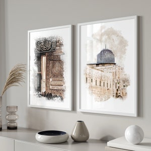 Lot de 2 Affiches d'art islamique Masjid Al Aqsa Porte Kaaba Art mural Images murales islamiques Décoration murale Impression Papier photo mat de qualité supérieure image 2