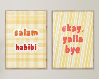 Set of 2 quote posters - Islamic Wall Art - Pictures for the living room - Wall decoration - Arabic wall hanging - Salam Habibi Yalla - Premium photo paper matte