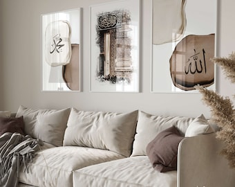 3x Islam Poster Set - Allah Dua Sabr Islamic Wall Art Calligraphy Art Islamic Wall Art - Wall Decoration Pictures Living Room Wall Hanging Print