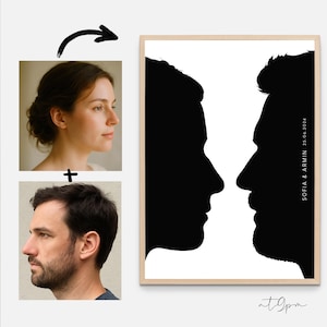 Personalized Couple Silhouette from Photo – Silhouette Portrait Woman & Man – Wedding, Anniversary or Valentine’s Day Gift – Wall Art