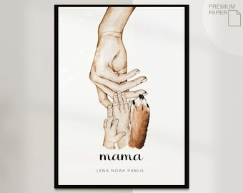 Mama Poster and Dog's Paw with Name Poster Print - Watercolor Watercolor - Wall Hanging Decoration - Family - Poster Art Prints Picture - Mother's Day