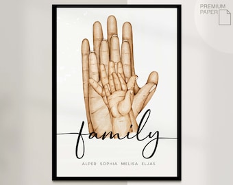 Family poster with name - Premium Poster Print - Watercolor Watercolor - Wall hanging decoration - Family Ailem - Poster Art Prints Picture