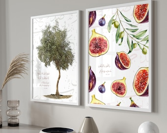 Set of 2 Islamic Art Posters - Quran Verses Fig Olive Tree - Islamic Wall Art Calligraphy - Kitchen Wall Decor - Premium Paper