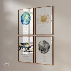 4er Islamic Art Poster Set - Quran Verse Quotes - Islamische Wandbilder Kalligrafie - Wanddeko Küche Wohnzimemer - Premium Paper