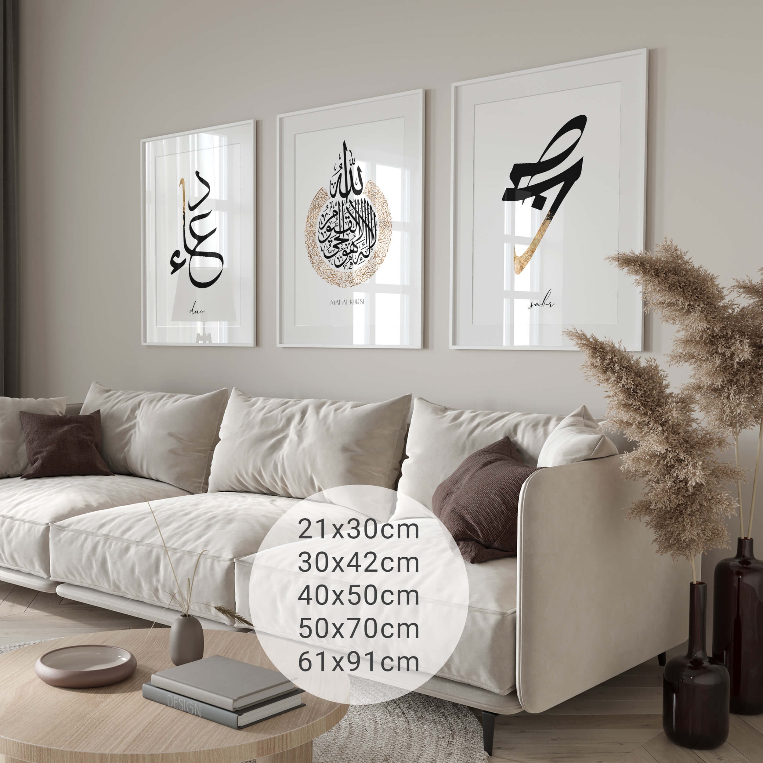 Lot Peintures Murales Islamiques Calligraphie Arabe - Décoration Salon Moderne Sans Cadre (Image 2, 40x60 Cm X 3)