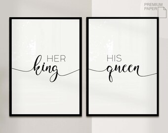 Set of 2 Posters - Her King His Queen - Premium Photo Paper Matt - Poster Bedroom - Murals - Decoration - Wall Hanging - Pictures - Moving
