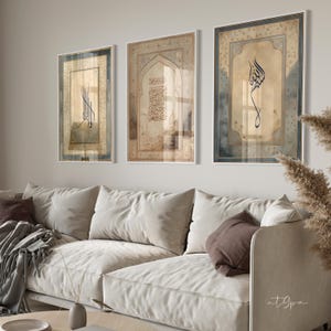 3er Poster Set Islamic Wall Art - Calligraphy - Wanddeko Print - Wandbilder Quran - Premium Photo Paper matte - Shahada Basmala Surah Ikhlas