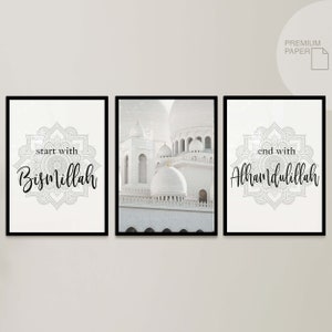 3er Islam Poster Set - Islam Wall Art - Bilder Wohnzimmer - Premium - Wanddeko - Wandbehang - Fashion - Kunstdruck Start with Bismillah Set