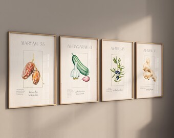 Set of 4 Islamic Art Posters - Quran Verses Ginger Olives Dates - Islamic Wall Art Calligraphy - Kitchen Wall Decor - Premium Photopaper