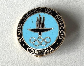 Cortina enamel brooch 1950s – Stadio Olimpico del Ghiaccio with Olympic torch & rings