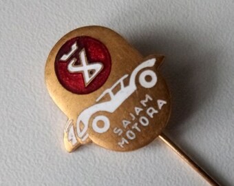 Vintage SAJAM MOTORA Automobile Trade Fair Pin, Enameled, 1960s
