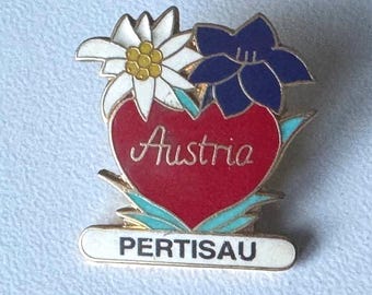 Wear Pertisau – Rare Enamel Pin with Heart, Edelweiss & Gentian