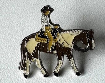 Rare western rider pin – enamel cowboy on pinto horse