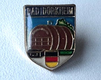 Wear Bad Dürkheim – Rare Epoxy Souvenir Pin with Wine Barrel & Crest