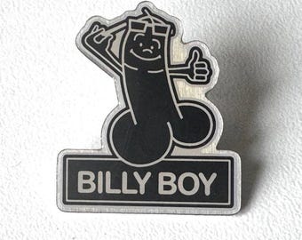 Rare Billy Boy promo pin – enamel condom design