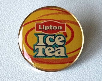 Lipton Ice Tea promo pin – rare yellow/orange brand variant
