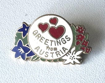 Austria Souvenir Enamel Pin – Heart & Flower Design for Collectors