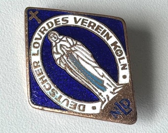 1950s Lourdes Association Cologne Brooch – enamel Marian badge