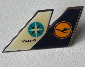 Rare Star Alliance VARIG & Lufthansa Tail Fin Pin – Authentic Aviation Collector Piece