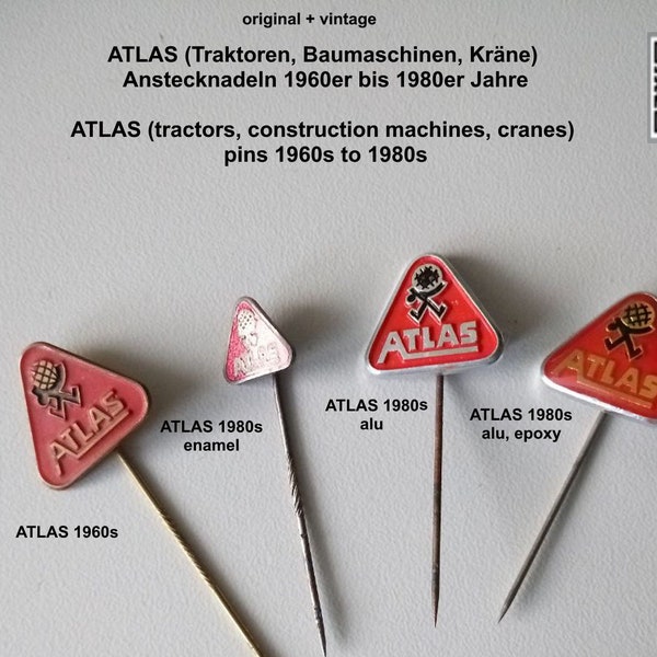 ATLAS (Traktoren, Baumaschinen, Kräne) Anstecknadeln 1960er bis 1980er Jahre - aussuchen!